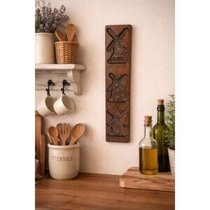 Vintage Wooden Windmill Cookie Mold Rustic Folk Art Wall Hanging